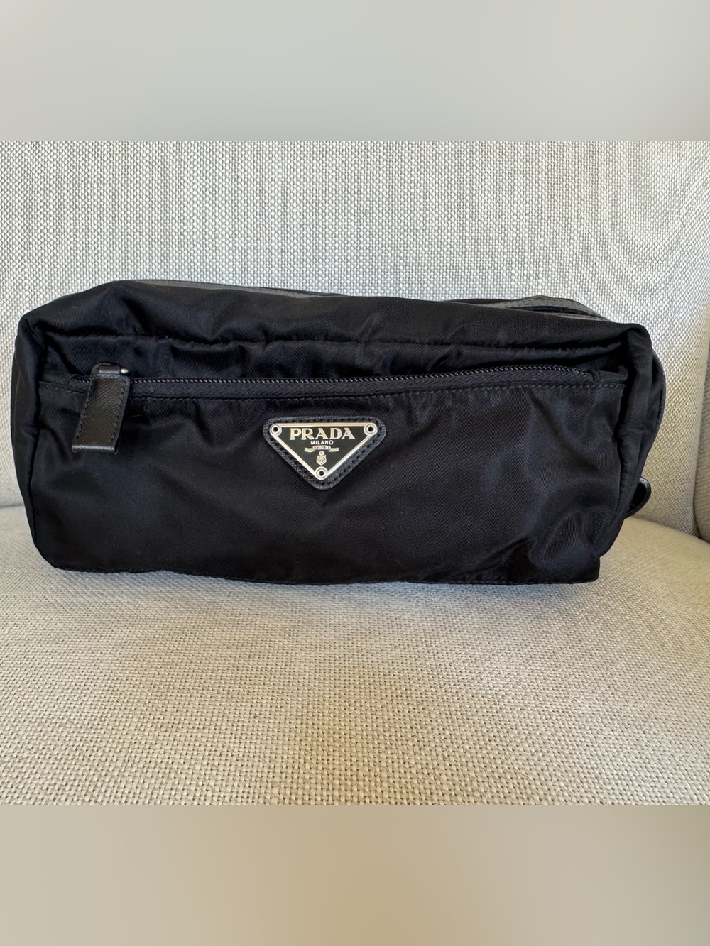 Prada Black Nylon Toiletry Pouch with Logo Plaque
